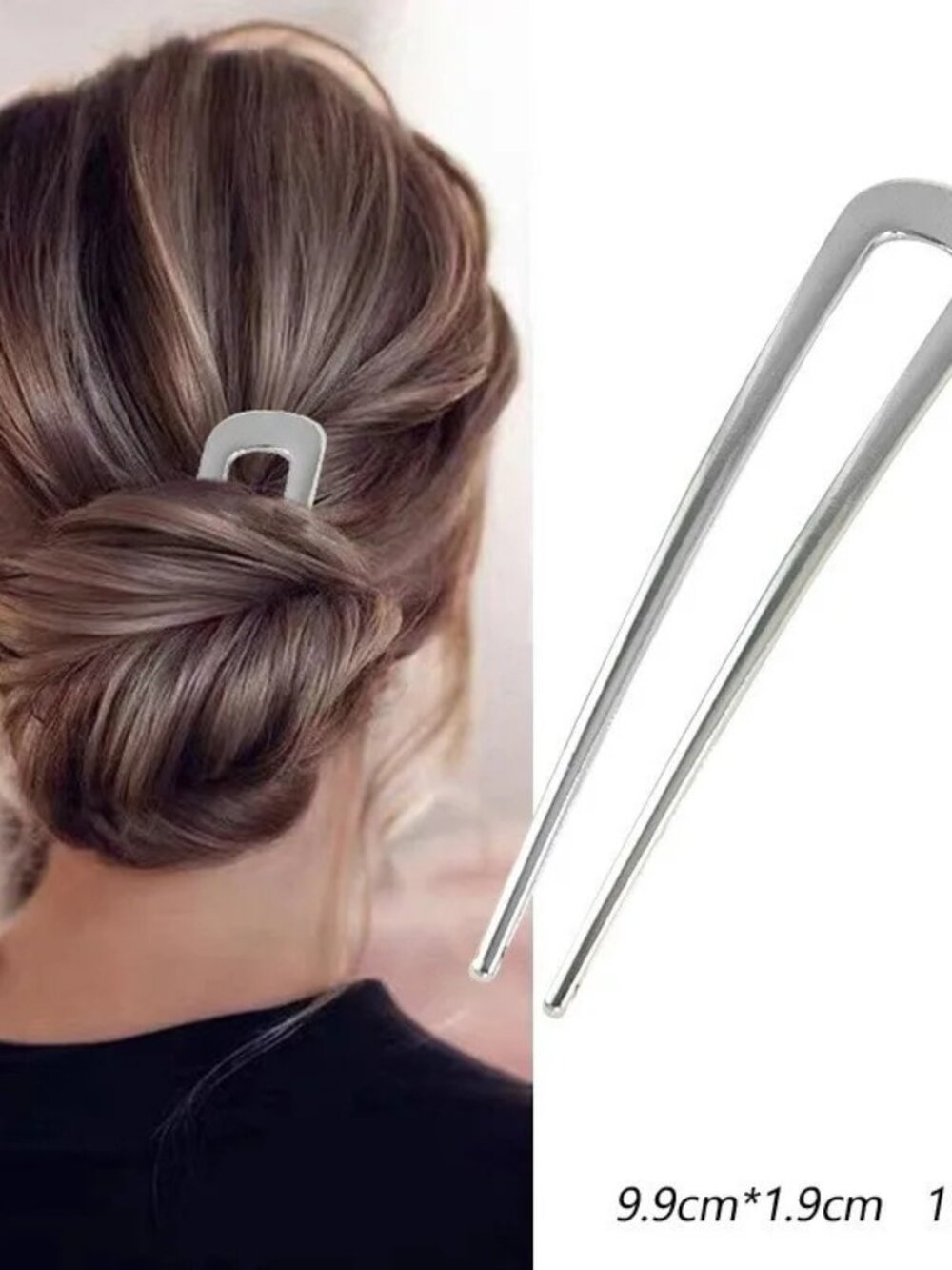 3/$18 Minimalist Silver U-Shaped Metal Hair Fork Pin French Chignon Bun Holder